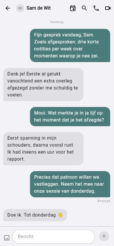Een gesprek tussen coach en coachee in de Coachlink-app